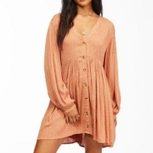 Billabong On The Way Babydoll Long Sleeve Loose Fit Dress Size L